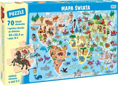 Jako, Mapa Świata, puzzle, 70 elementów