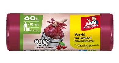 Jan Niezbędny, Easy-Pack, worki na śmieci, wiśnia, 60l, 18 szt.
