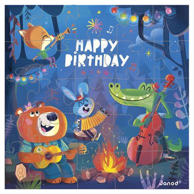 Janod, Birthday, puzzle z kartką urodzinową, 2w1, 25 szt.