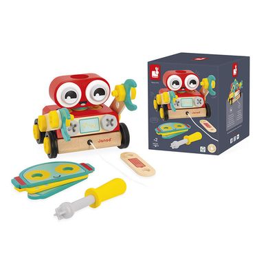 Janod, Brico ‘Kids, drewniany robot, zestaw majsterkowicza do skręcania i ciągnięcia