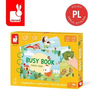 Janod, Busy Book, Farma, książeczka sensoryczna z zadaniami