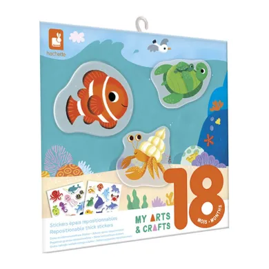 Janod, My arts & crafts, zestaw kreatywny, grube naklejki wielokrotnego użytku, ocean