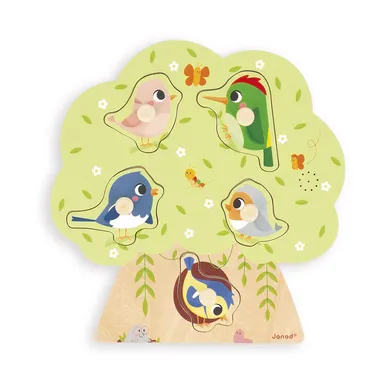 Janod, Odgłosy ptaków, drewniane puzzle muzyczne, 6 szt.