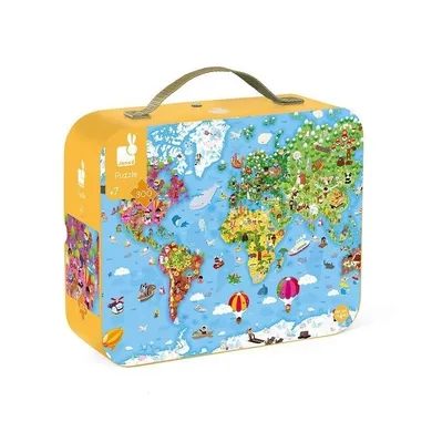 Janod, Ogromna mapa świata, puzzle w walizce, 300 elementów