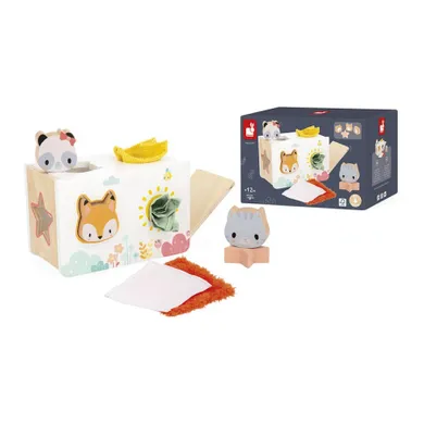 Janod, Pure, sorter drewniany, pudełko sensoryczne z chusteczkami