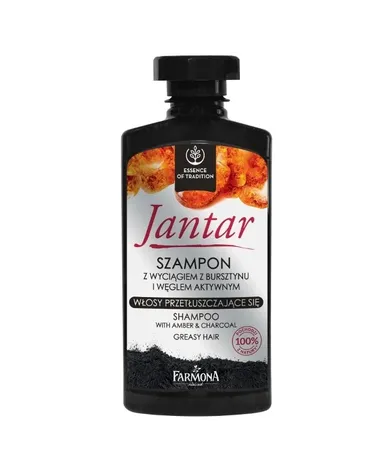 Jantar, szampon do włosów przetłuszczających się z aktywnym węglem, 330 ml