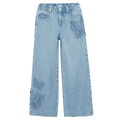 Jeansowe spodnie o kroju wide z koronkową aplikacją Cool Club