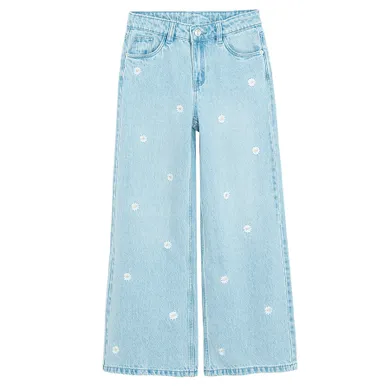 Jeansowe spodnie wide w stokrotki Cool Club
