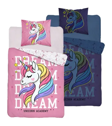 Jednorożec, pościel 2-częściowa, bawełniana, świecąca w ciemności, 160-200 cm