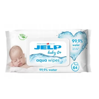 JELP, Aqua Wipes, chusteczki nawilżane 99.9% wod,y 64 szt.