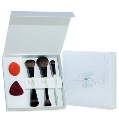 Jessup, Ultimate Travel Makeup Tool Gift Kit, zestaw, pędzle do makijażu, 3 szt. + gąbeczki do makijażu, 2 szt.