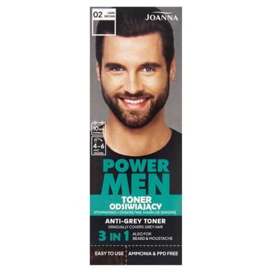 Joanna, Power Men, toner odsiwiający, 02 dark brown, 80 g