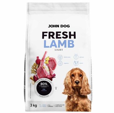 John Dog, Adult, Fresh, jagnięcina, karma sucha dla psa, 3 kg