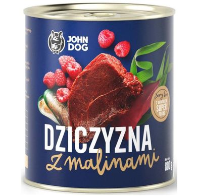 John Dog, Berry, Adult, dziczyzna z malinami, karma mokra dla psa, 800g
