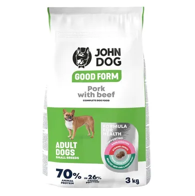 John Dog, Good Form, małe rasy, wieprzowina z wołowiną, karma sucha dla psa, 3 kg