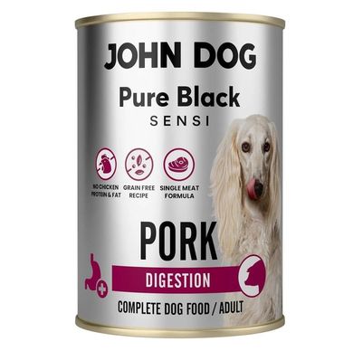 John Dog, Pure Black Sensi, karma dla psa, wieprzowina, 400g