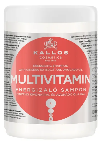 Kallos, Multivitamin, multiwitaminowa energizująca maska do włosów z ekstraktem ginsegna i olejem avokado, 1000 ml