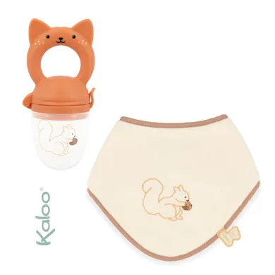 Kaloo, Grignoti, Wiewiórka, zestaw prezentowy 2w1, gryzak, smoczek do owoców + śliniak