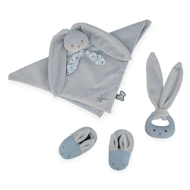 Kaloo, Lapinoo, Królik, zestaw prezentowy 3w1: komforter + gryzak + buciki, niebieski
