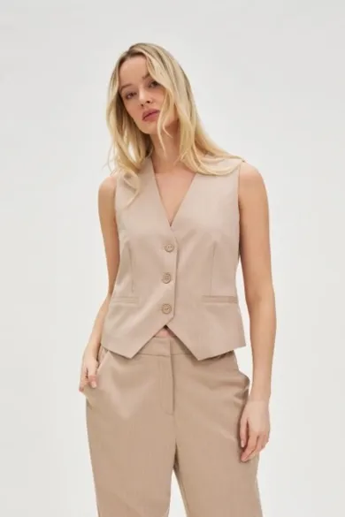 Kamizelka damska, beżowa, Moodo