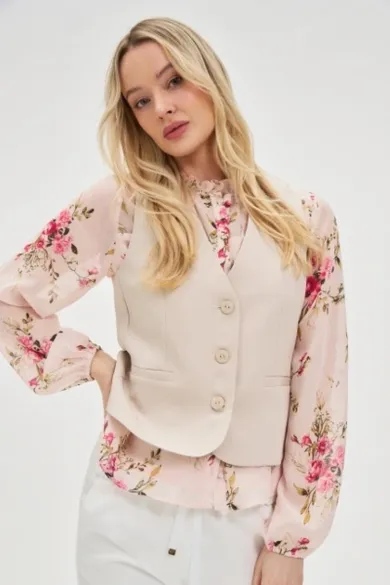 Kamizelka damska, beżowa, Moodo