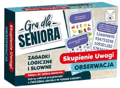 Kangur, Gra dla Seniora, Skupienie Uwagi Obserwacja, karty z łamigłówkami