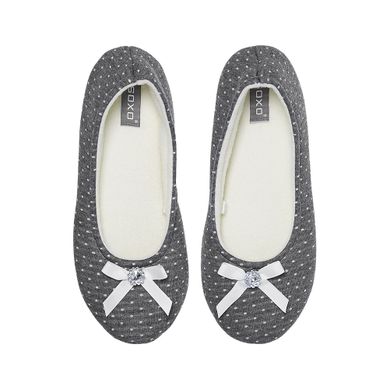 Kapcie damskie, baleriny, szare, kropki, kokardka z diamencikiem, 39-40, Soxo