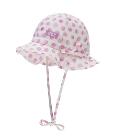 Kapelusz dziewczęcy, wiązany, biało-różowy, grochy, Döll