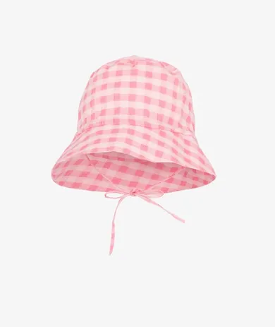 Kapelusz dziewczęcy, wiązany, czerwony, krata, Iltom