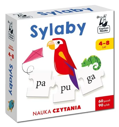 Kapitan Nauka. Sylaby. Puzzle do nauki czytania. edukacyjna gra karciana