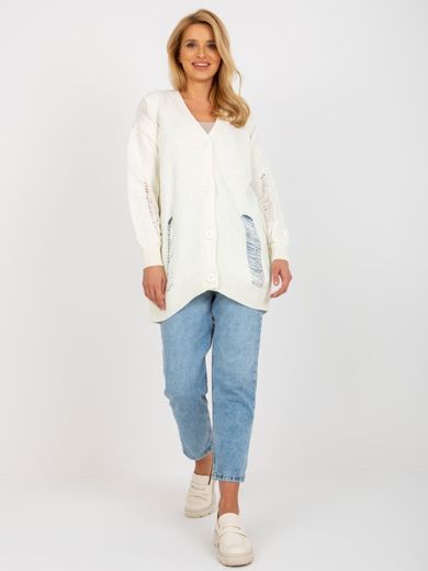 Kardigan damski z wełną, oversize, ecru, Rue Paris