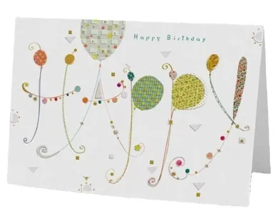 Karnet B6 + koperta, urodziny, napis, balony