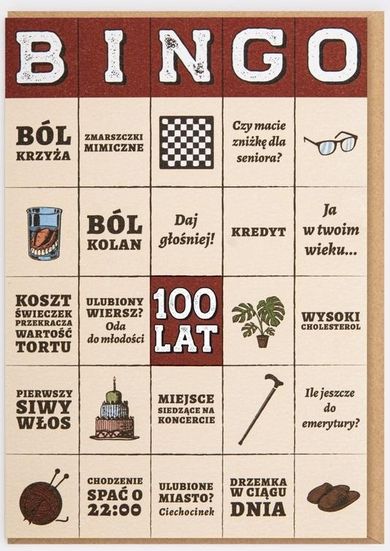 Karnet urodziny, bingo, 100 lat!