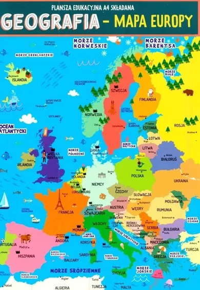 Karta edukacyjna. Geografia. Mapa Europy