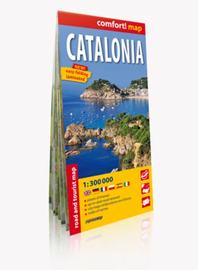Katalonia (Catalonia). Laminowana mapa samochodowo-turystyczna 1:300 000