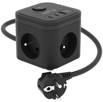 Kerg, Smart, kostka zasilająca, 3 gniazdowa, szybka ładowarka USB-A,C, 16A/250V, 1,5m H05VV-F