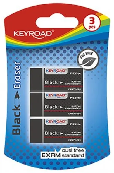 Keyroad, Black, gumka do ścierania, 3 szt.