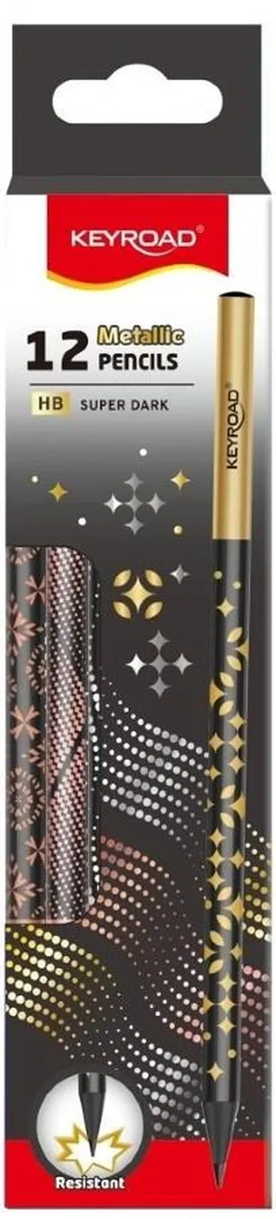 Keyroad, Metallic, ołówek okrągły, czarne drewno, 12 szt.