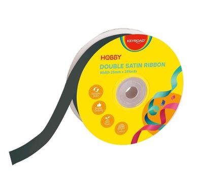 Keyroad, wstążka podwójna, satynowa, czarna, 25 mm x 22,86 m