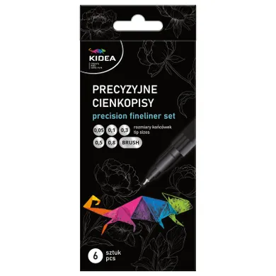 Kidea, cienkopisy, czarne, różne grubości końcówek, 6 szt.