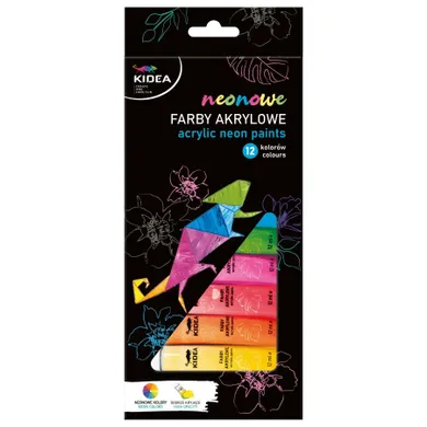 Kidea, farby akrylowe, neonowe, 12-12ml