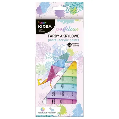 Kidea, farby akrylowe pastelowe, w tubce, 12 ml, 12 szt.