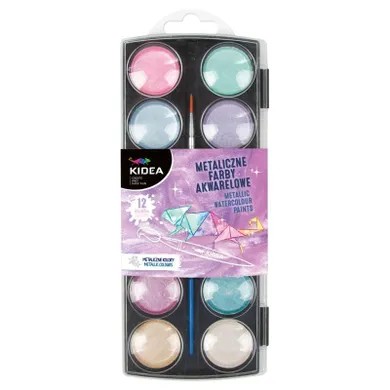 Kidea, farby akwarelowe, metaliczne, 12 kolorów