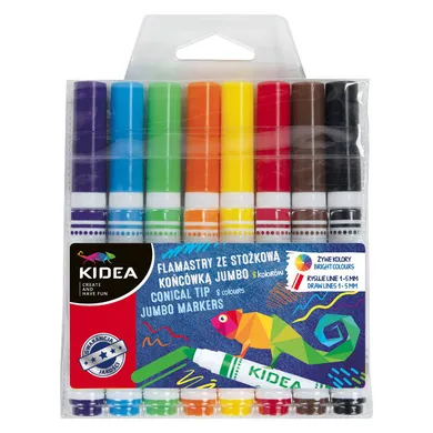Kidea, flamastry Jumbo, stożkowa końcówka, 8 kolorów