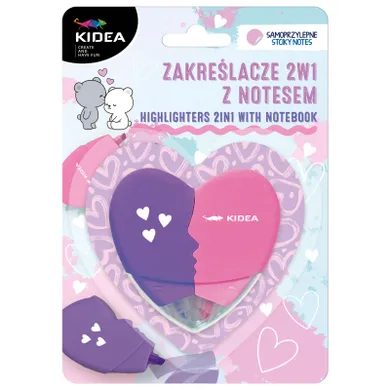 Kidea, zakreślacze z notesem, serce, 2w1