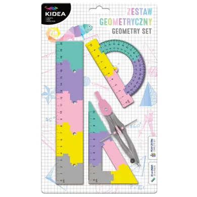 Kidea, zestaw geometryczny z linijką, 20 cm, 4 elementy