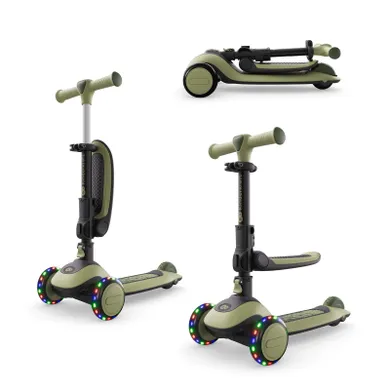 Kinderkraft, Halley 2, hulajnoga 3-kołowa, balansowa 2w1, LED, Grassland Green