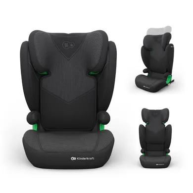 Kinderkraft, Junior Fix 2 Plus, i-Size, fotelik samochodowy, black, 100-150 cm