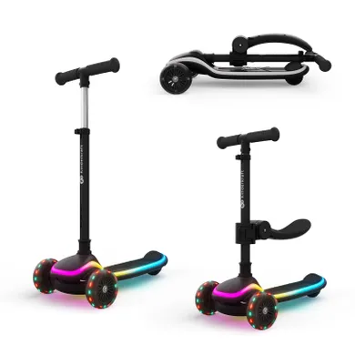 Kinderkraft, RAKET UP, hulajnoga 3-kołowa LED, 2w1, Black