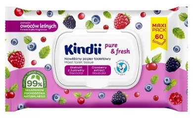 Kindi, Pure & Fresh, papier toaletowy nawilżany zapach owoców leśnych, 60 szt.